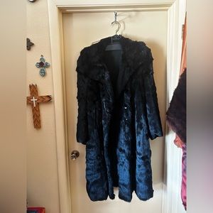 Full Length Shiny Black Vintage Fur Coat
